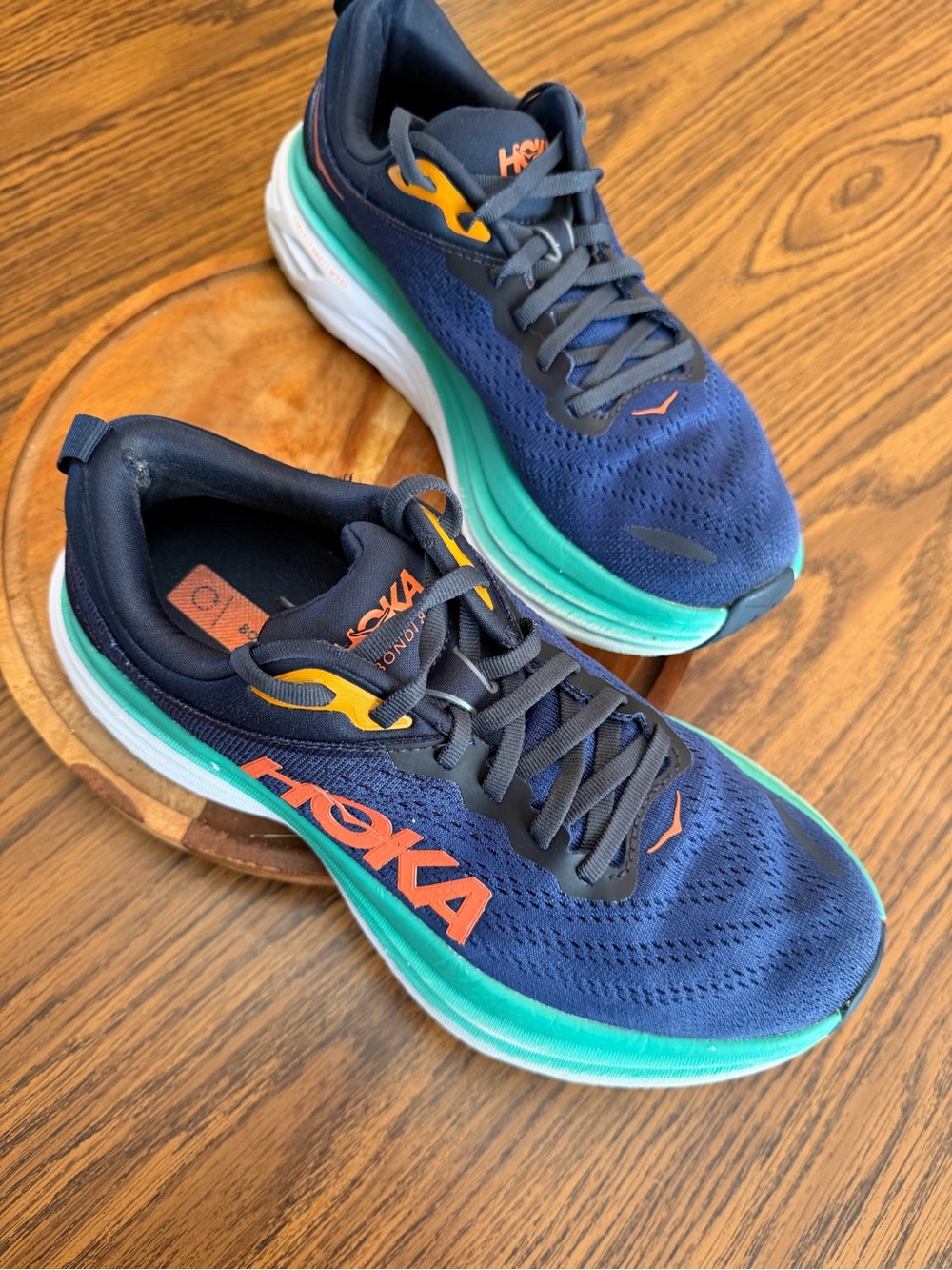 Hoka Navy Running Shoes with Teal Midsole and Orange Logo - Picture 6 of 9